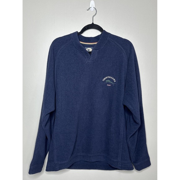 Tommy Bahama Other - Tommy Bahama Relax Fleece V-Neck Medium Blue Deep Pile Elastic Bottom Vintage